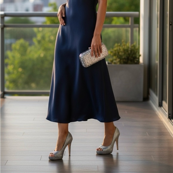 Vera Wang Selima Silver Glitter Peep-Toe Heels platform pumps size 7 - Picture 8 of 8